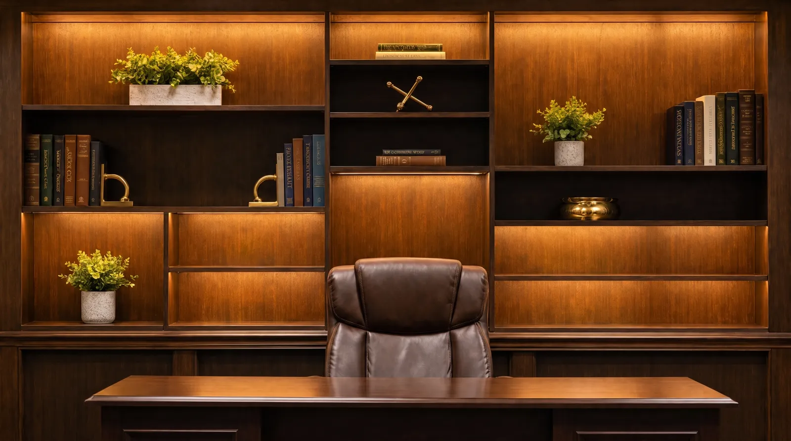 Concept visualization of the Executive Suite at Vicoris, a wood-paneled recording environment with warm lighting for business video, interviews, and headshots